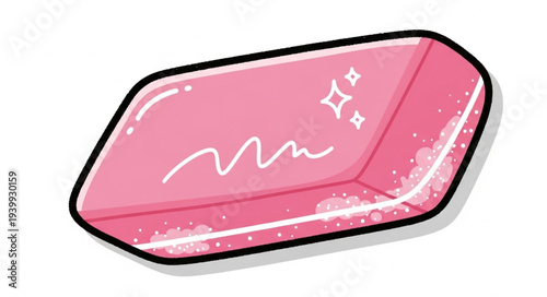 Pink rectangular eraser with rounded edges and black outline.