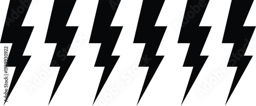 A row of seven black lightning bolt icons on a white background