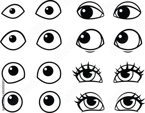 A collection of 15 unique cartoon style eyes with varying expressions