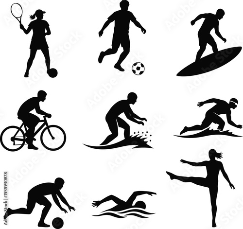 Collection of silhouettes depicting various sports and activities