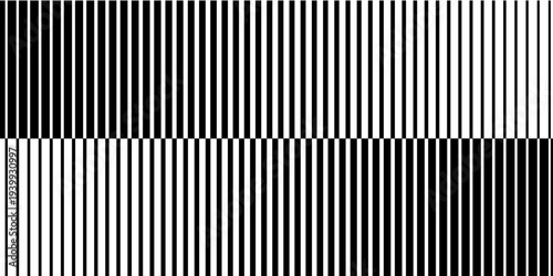 Abstract art geometric background with vertical lines. Optical illusion with waves and transition.