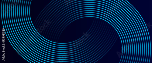 Abstract blue glowing geometric lines on dark blue background. Modern shiny blue diagonal rounded lines graphic design. minimalist background.
