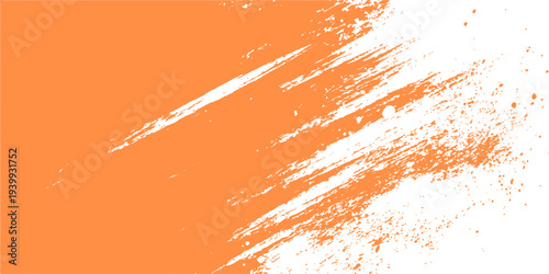 Abstract an eye-catching design features an expansive swath of vibrant orange, dynamically offset by expressive white brushstrokes, resulting in a striking interplay of color and texture. 