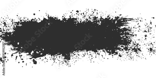 Abstract a close-up, dynamic, graphic illustration of a striking ink blot splattered across a plain expanse, highlighting the texture and form of this versatile visual element, for design.