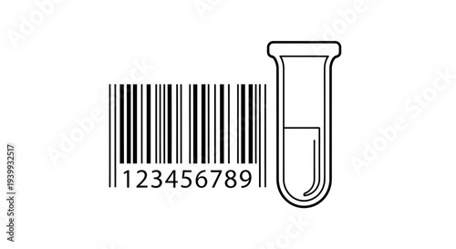 Barcode and Test Tube Icon: Science, Research, and Identification Concept