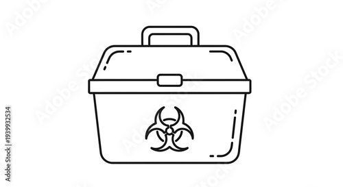 Biohazard symbol on a portable cooler box, representing safe transport of biological samples.