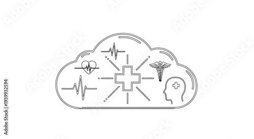 Cloud Healthcare Technology Concept: Medical Icons in Digital Network