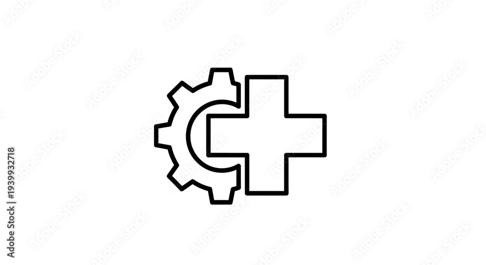Fototapeta premium Gear and Plus Sign Icon: Healthcare, Medical, Engineering, Innovation, Solution Concept
