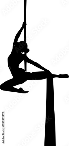 Woman Performing Aerial Silks Pose Silhouette.
