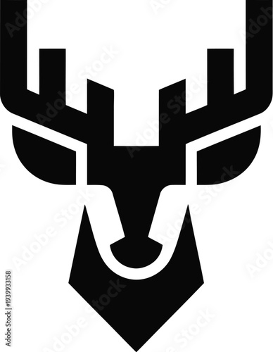 A stylized illustration of a deer head with antlers and beard on white background