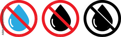 No water drop prohibition icons in red and black