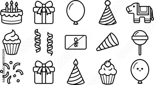 Set of 15 birthday icons vector