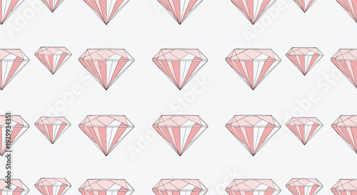 Elegant seamless pattern featuring an array of sparkling pink diamonds on a light grey background, symbolizing luxury and preciousness.