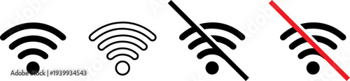 Set of Wi-Fi signal strength icons in various states
