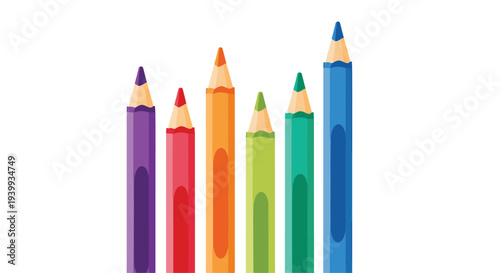 Vibrant illustration of six colorful wooden pencils standing tall in a spectrum of hues symbolizing creativity and learning.