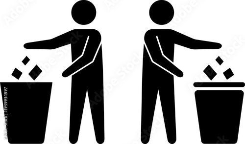 People throwing away trash in bins