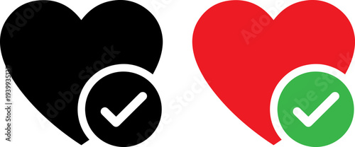 Heart icons with checkmarks for approval and love