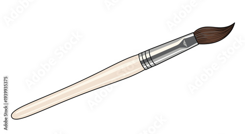 Professional artist paintbrush with a smooth wooden handle and dark pointed bristles shown in a detailed realistic illustration style.