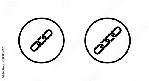 Metal chain link icon in circular outline. Strong connection symbol. Bond sign