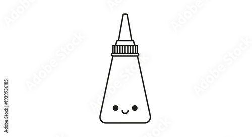 Adorable kawaii style plastic squeeze bottle with a friendly smiling face and pointed nozzle in simple line art.