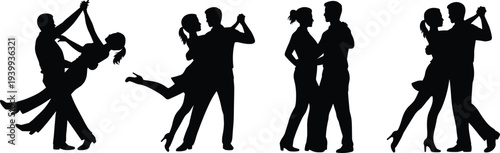 Restaurant dining silhouette set with people eating at tables, isolated black vector illustration of social gathering and hospitality