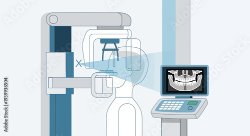 Dental X-ray Machine Scanning Patient's Jaw for Panoramic View on Screen