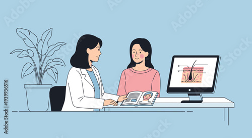 Dermatologist Consulting Patient About Hair Growth and Skin Health