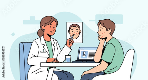 Dermatologist Consulting Young Patient About Acne Treatment and Skin Care