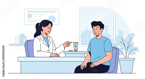 Doctor consulting patient about skin condition, medical examination, healthcare concept