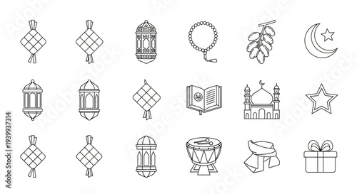 Islamic symbols and decorations illustration for religious holiday designs