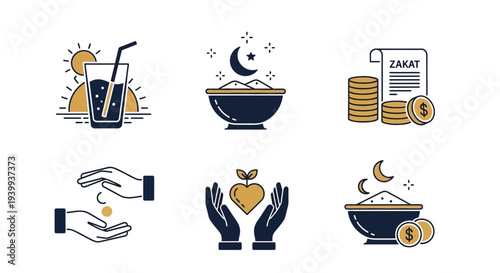Islamic symbols and icons for religious charity and social support