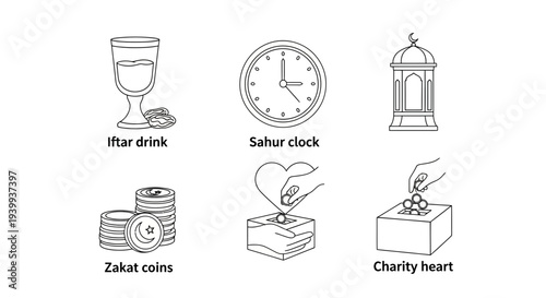 Islamic symbols and icons ramadan charity and religious illustration