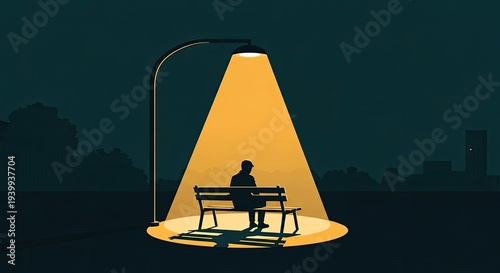Man Working Alone Under Desk Lamp.