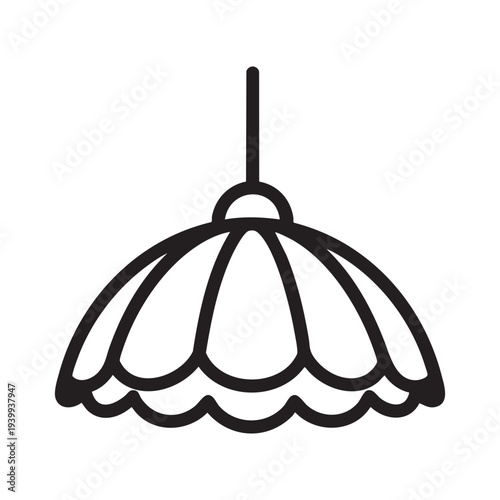 A black line drawing of a hanging light fixture