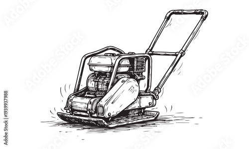 Hand Drawn Plate Compactor Machine Vector Sketch with Rough Monochrome Construction Line Art