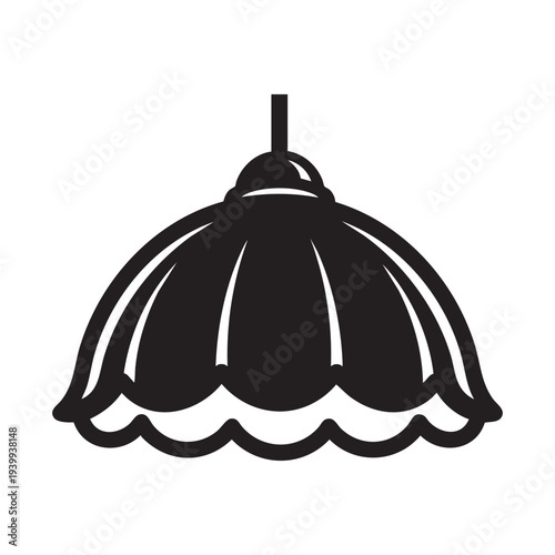 A black and white drawing of a hanging lamp