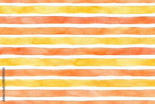 Beautiful seamless pattern with Orange yellow watercolor stripes. hand painted brush strokes, striped background. Vector illustration
