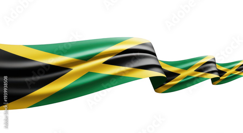 Jamaican flag waving in wind with vibrant green black and yellow colors high resolution digital illustration isolated on transparent background