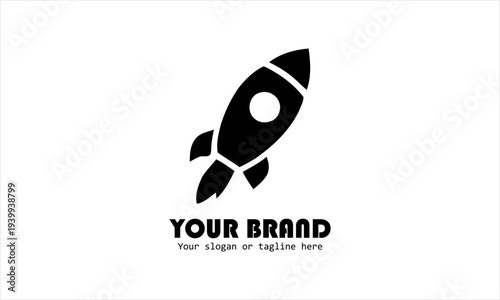 Minimalist rocket graphic for startup innovation, business launch, and rapid growth