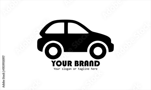 Simple Silhouette of a Car with Brand Name and Tagline