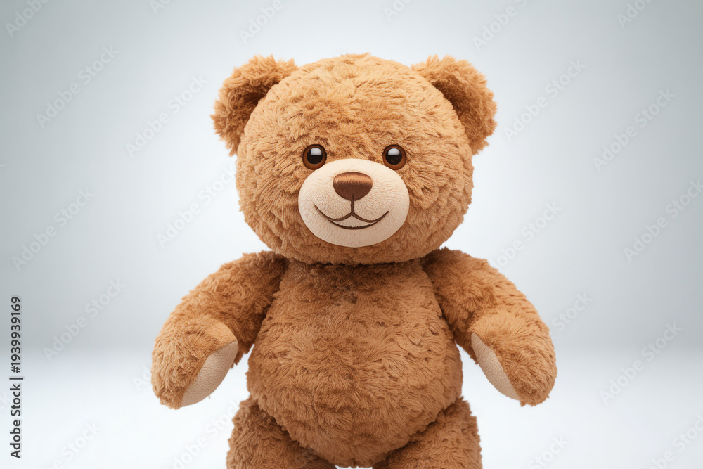 Fototapeta premium A cute brown teddy bear standing alone on a white background