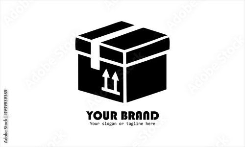 Sleek black delivery package box icon, ideal for logistics and e-commerce branding