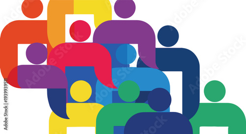 Colorful abstract diverse people group illustration representing a unified workforce, community, and world labor day concept