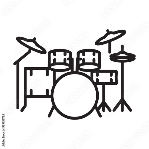 A simple line drawing of a drum set