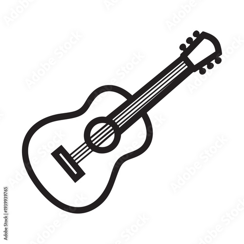 A black and white drawing of an acoustic guitar