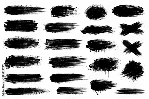 Set of grunge black paint brush strokes. Brush strokes collection isolated on white background for design. Grunge backdrop, trendy brush stroke for black ink paint. vector illustrator