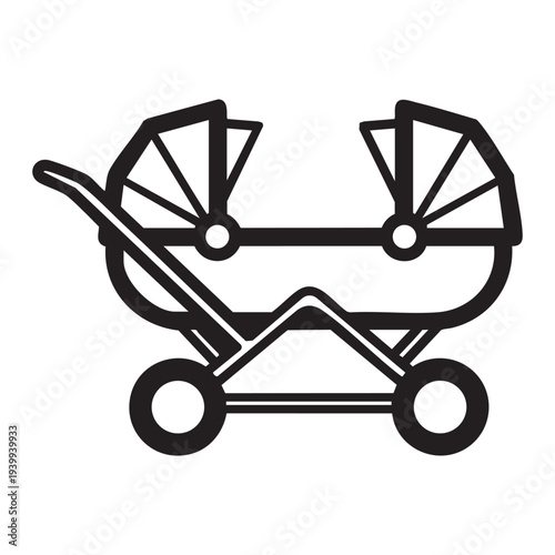A black and white drawing of a stroller
