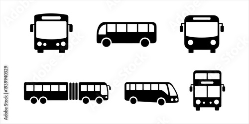 Set of black and white bus icons, versatile for various designs