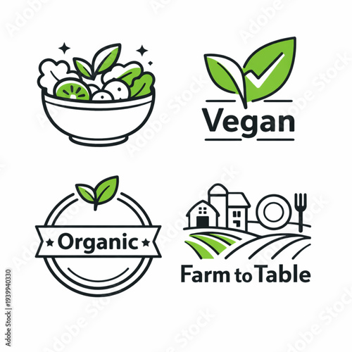 set of food labels vector icon 