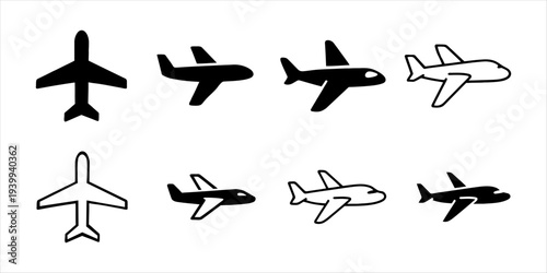Vector Set of Modern Airplane Icons for Global Travel and Aviation Themes
